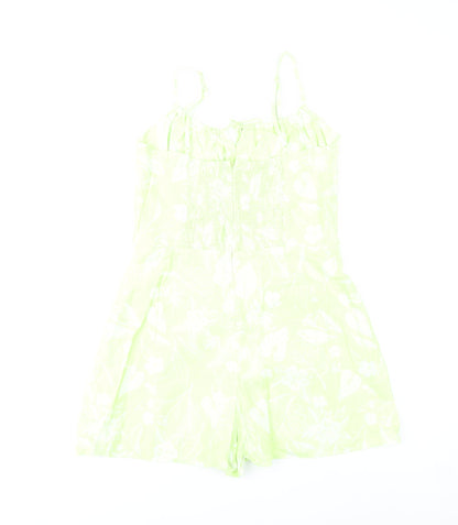 Bershka Womens Green Floral Linen Blend Sleeveless Playsuit Size 10