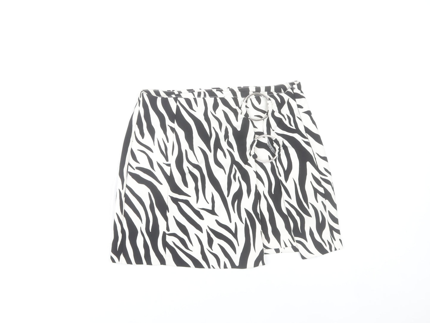 Bershka Women’s Black White Animal Print Skirt Size 10 Stretch