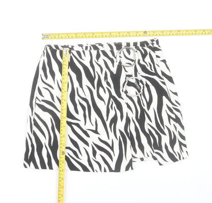 Bershka Women’s Black White Animal Print Skirt Size 10 Stretch