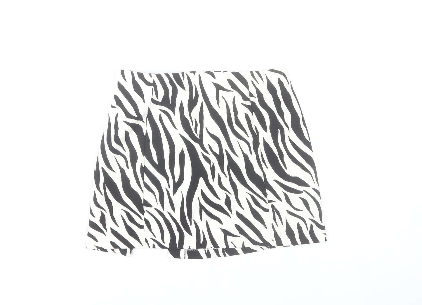 Bershka Women’s Black White Animal Print Skirt Size 10 Stretch