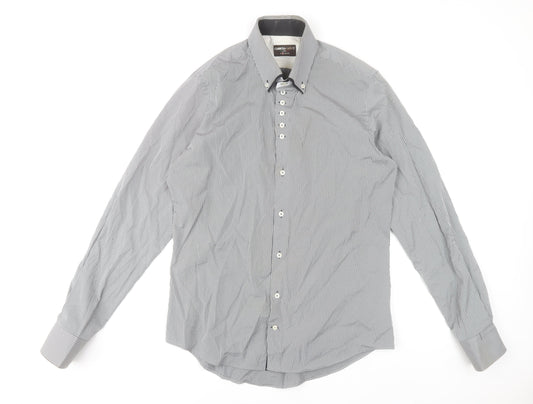 7 Camicie Men’s Grey Striped Button-Down Dress Shirt L