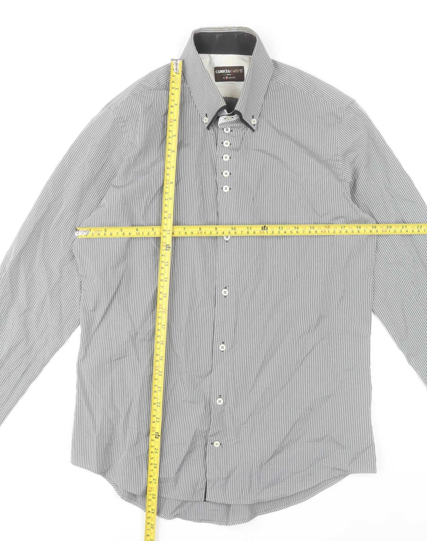 7 Camicie Men’s Grey Striped Button-Down Dress Shirt L