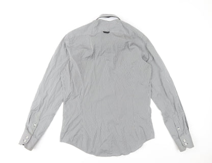 7 Camicie Men’s Grey Striped Button-Down Dress Shirt L