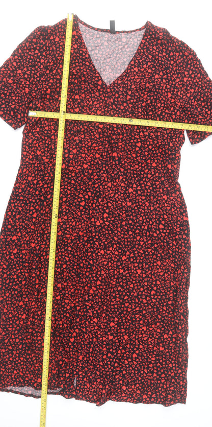 Nobody's Child Women Black Red Heart Print Viscose Shift Dress UK 20