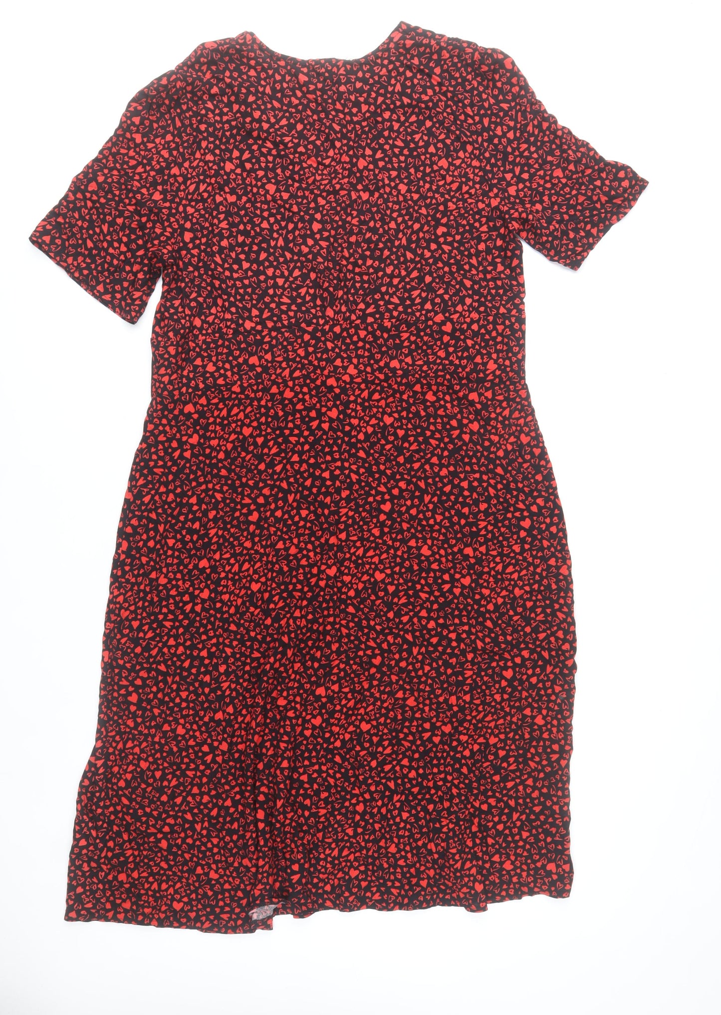 Nobody's Child Women Black Red Heart Print Viscose Shift Dress UK 20