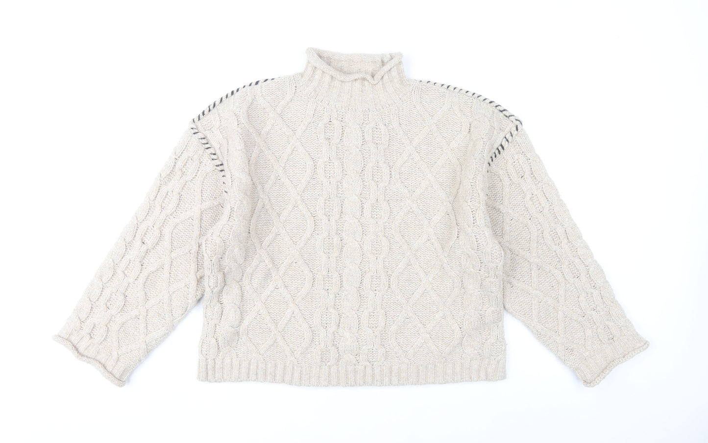 Primark Women’s Beige Cable-Knit Mock Neck Jumper Size S