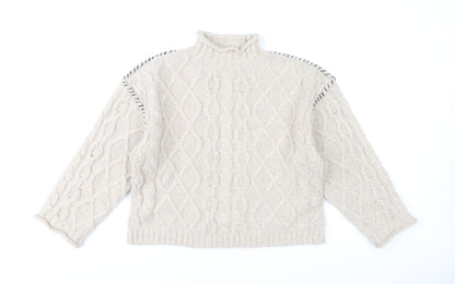 Primark Women’s Beige Cable-Knit Mock Neck Jumper Size S