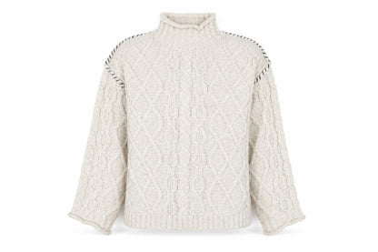 Primark Women’s Beige Cable-Knit Mock Neck Jumper Size S