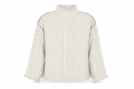 Primark Women’s Beige Cable-Knit Mock Neck Jumper Size S
