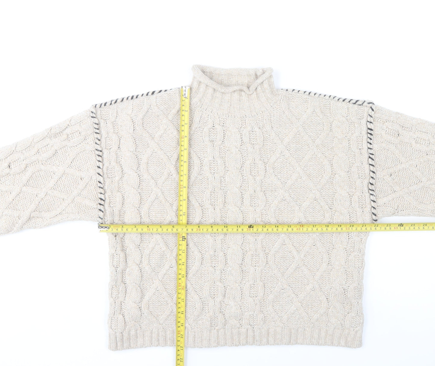Primark Women’s Beige Cable-Knit Mock Neck Jumper Size S
