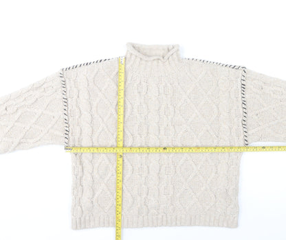 Primark Women’s Beige Cable-Knit Mock Neck Jumper Size S