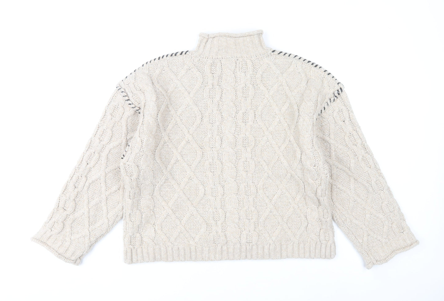 Primark Women’s Beige Cable-Knit Mock Neck Jumper Size S