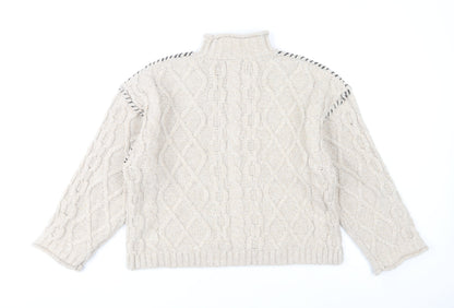 Primark Women’s Beige Cable-Knit Mock Neck Jumper Size S