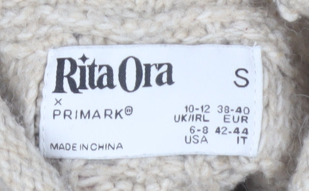 Primark Women’s Beige Cable-Knit Mock Neck Jumper Size S