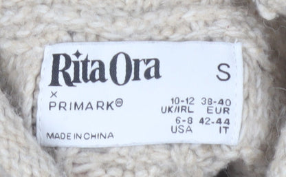 Primark Women’s Beige Cable-Knit Mock Neck Jumper Size S