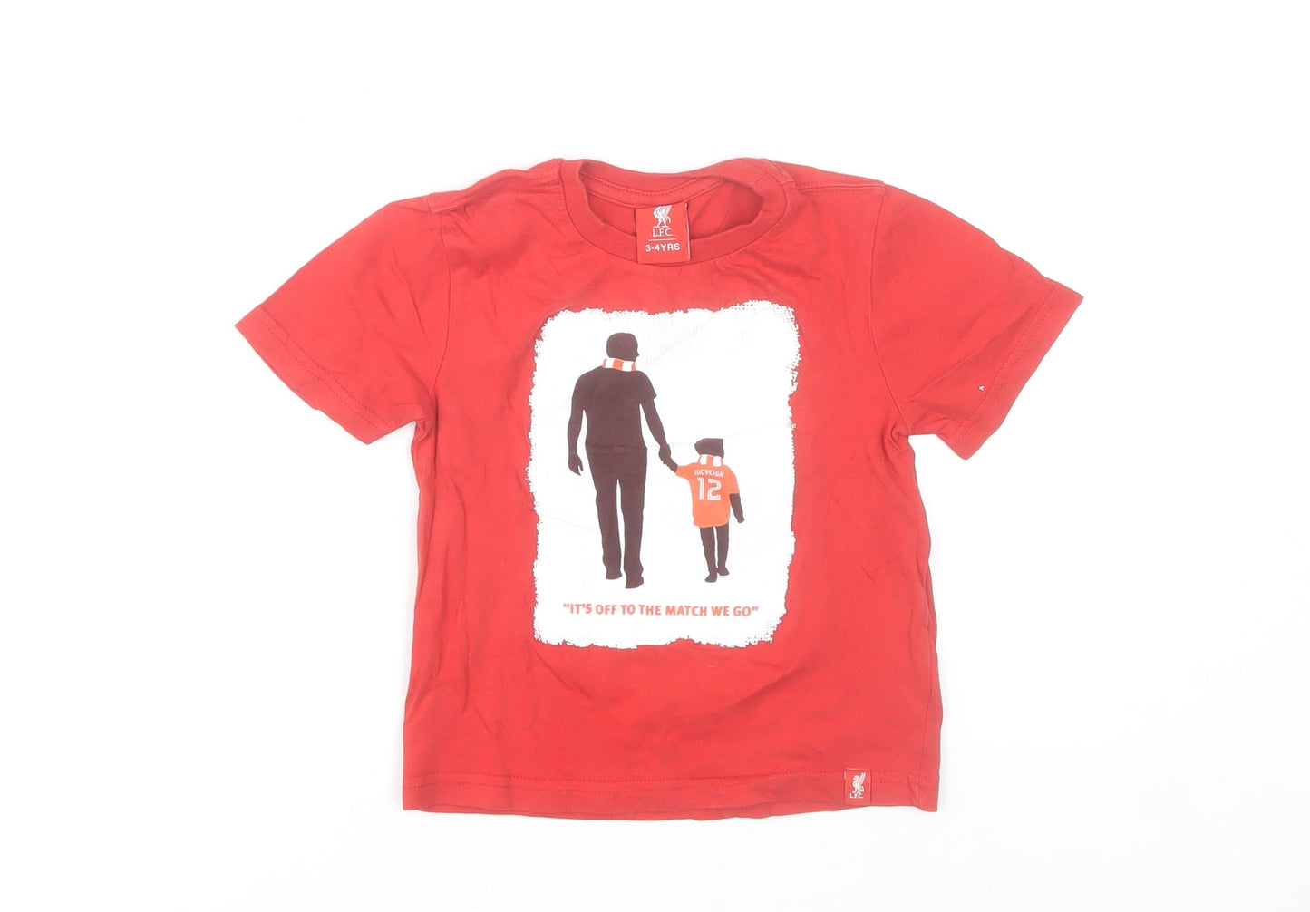 LFC Boys Red Football Graphic T-Shirt 3-4 Years Crew Neck Short Sleeve