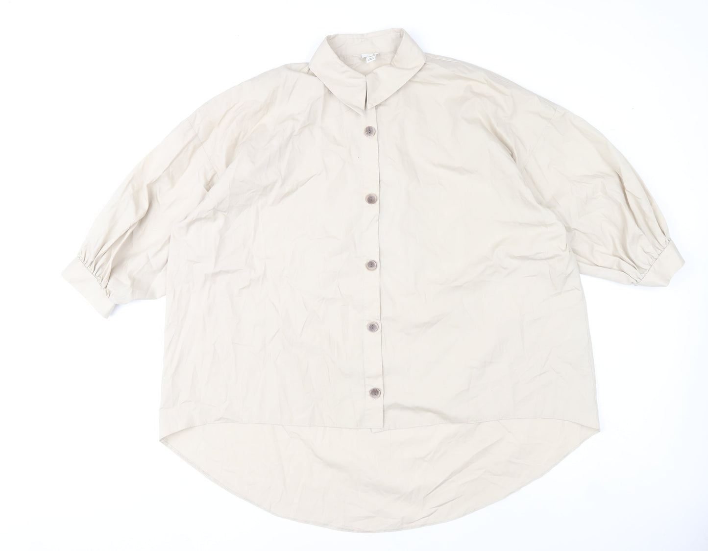 River Island Women’s Beige Button-Up Shirt M Cotton Blend