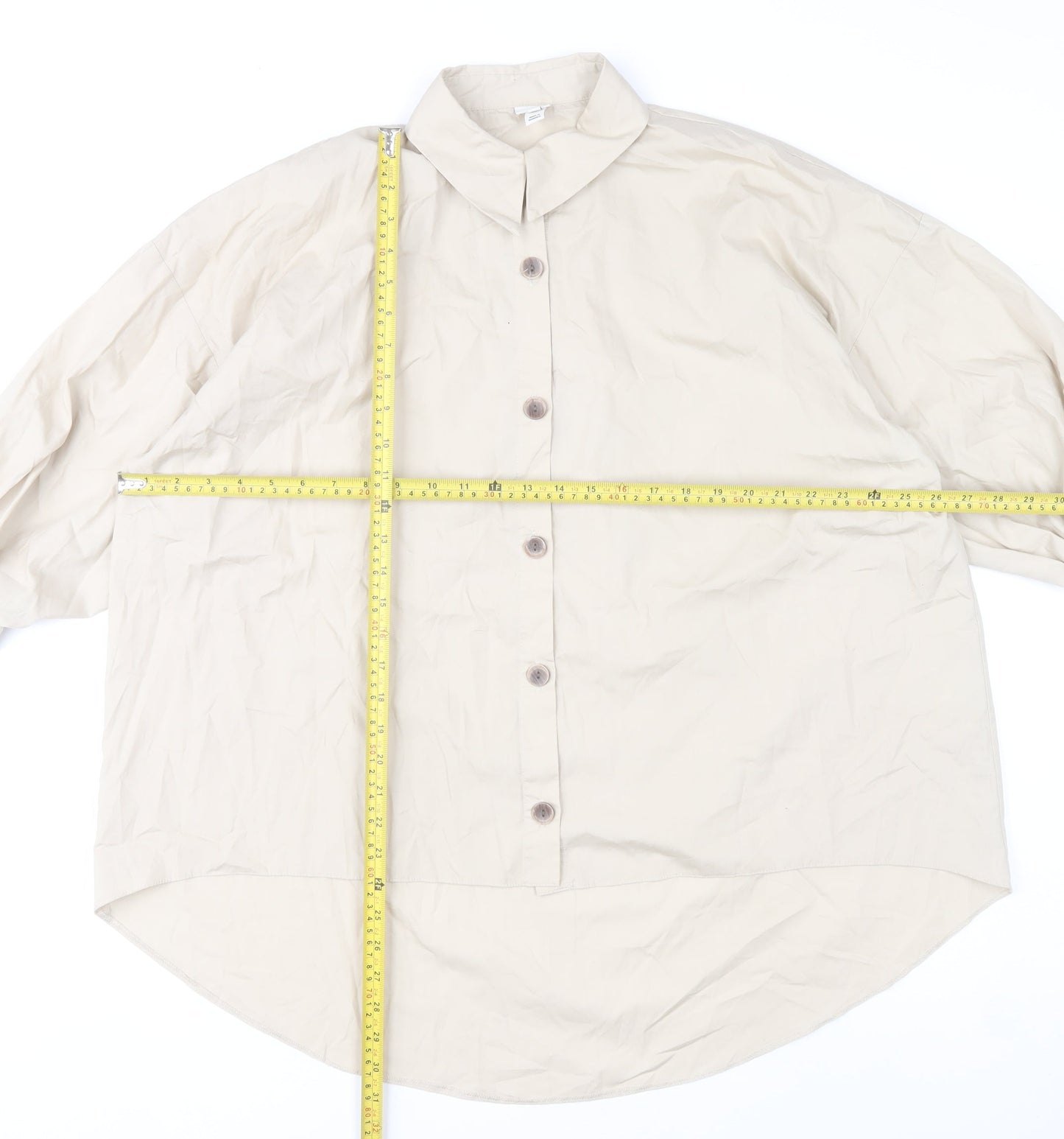 River Island Women’s Beige Button-Up Shirt M Cotton Blend
