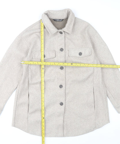 Dunnes Stores Womens Beige Poly Jacket Size 12 Collared Casual