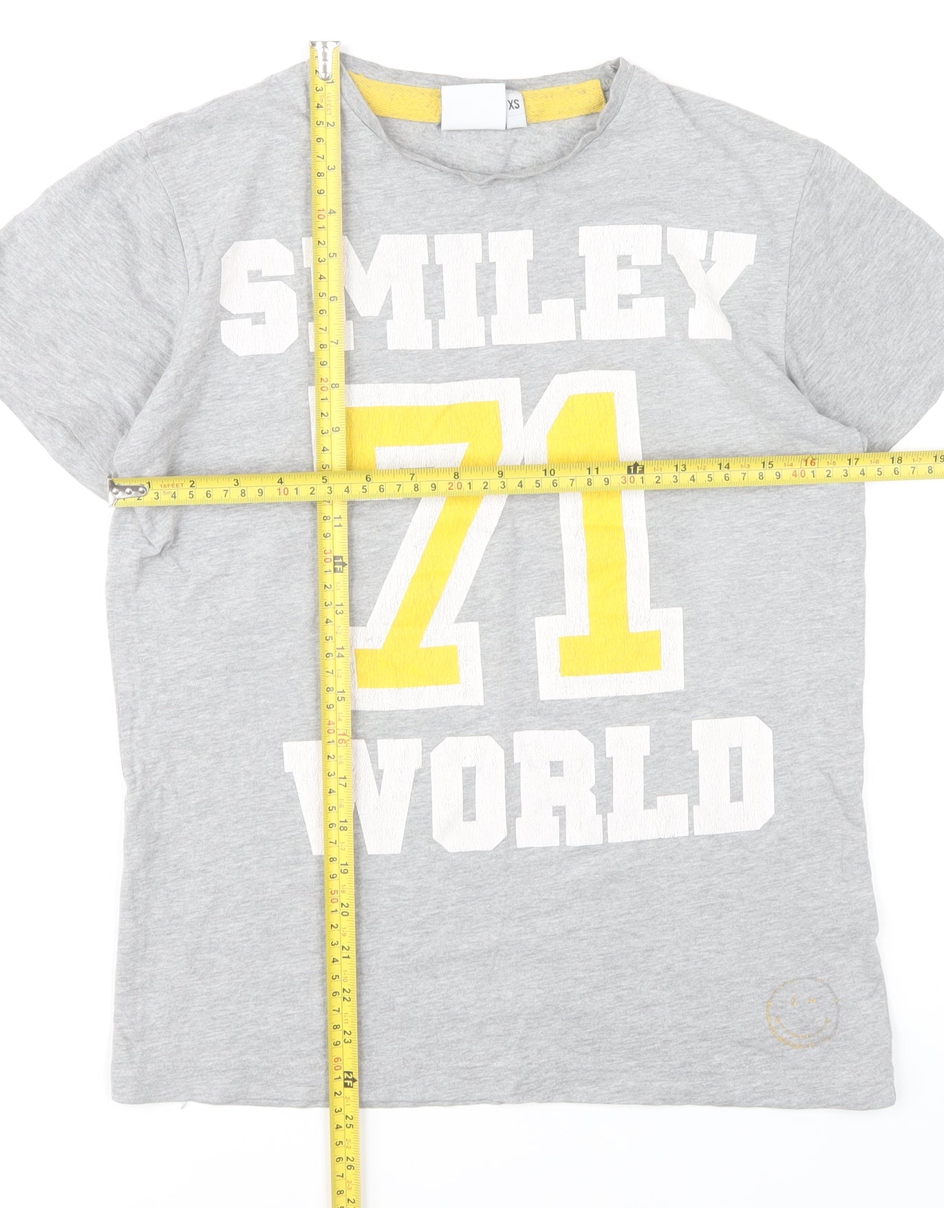 SmileyWorld Womens Grey XS Graphic T-Shirt Short Sleeve Cotton Blend