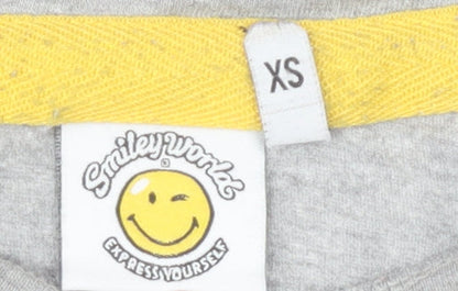 SmileyWorld Womens Grey XS Graphic T-Shirt Short Sleeve Cotton Blend