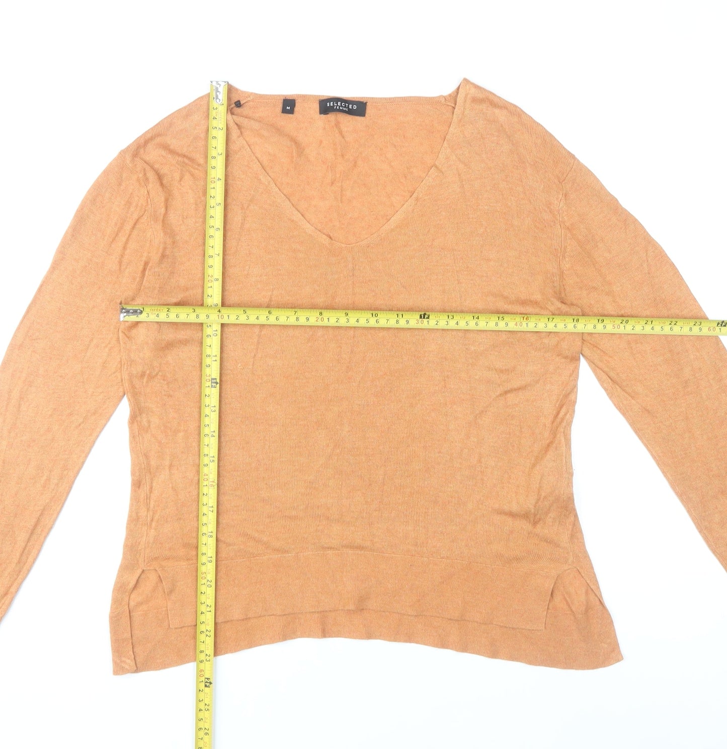 Selected Femme Women’s Brown V-Neck Pullover Jumper M Linen Blend