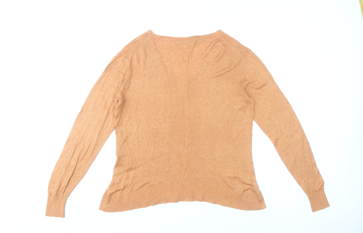 Selected Femme Women’s Brown V-Neck Pullover Jumper M Linen Blend
