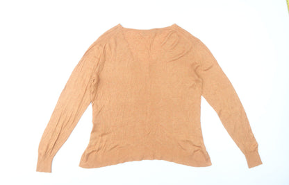 Selected Femme Women’s Brown V-Neck Pullover Jumper M Linen Blend