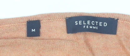 Selected Femme Women’s Brown V-Neck Pullover Jumper M Linen Blend