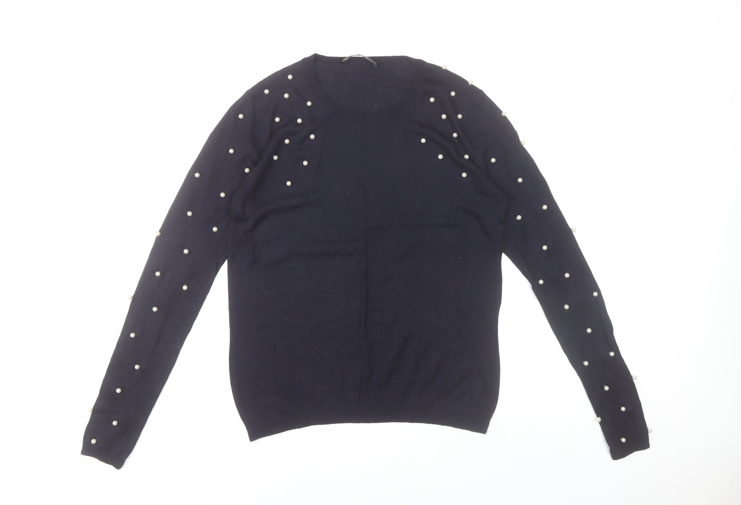 Zara Women Black Beaded Pullover Jumper Size 12 Knitwear