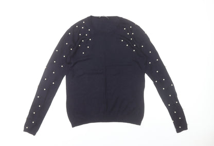 Zara Women Black Beaded Pullover Jumper Size 12 Knitwear