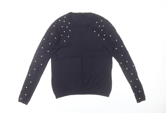 Zara Women Black Beaded Pullover Jumper Size 12 Knitwear