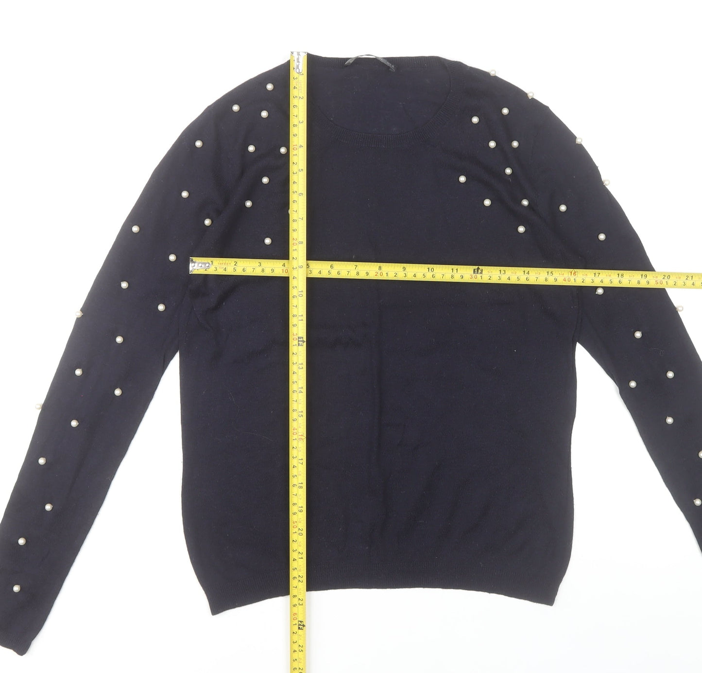 Zara Women Black Beaded Pullover Jumper Size 12 Knitwear