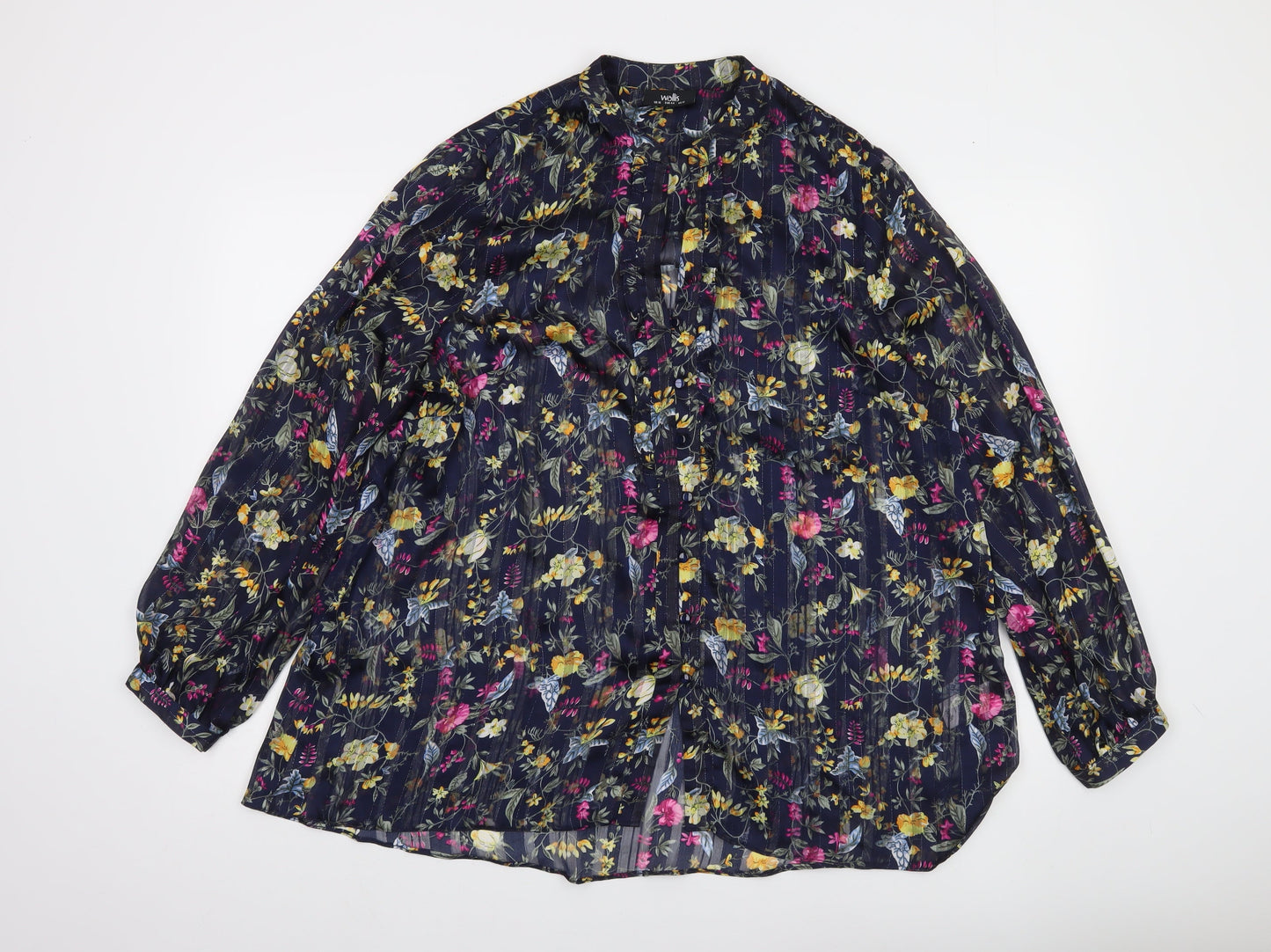 Wallis Womens Multicoloured Floral Sheer Blouse UK 16 Long Sleeve