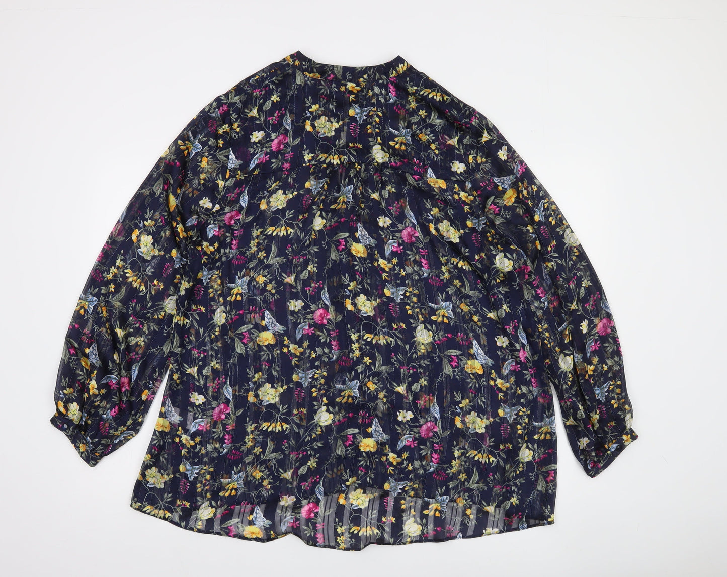 Wallis Womens Multicoloured Floral Sheer Blouse UK 16 Long Sleeve