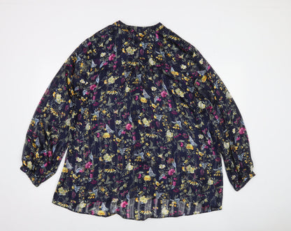 Wallis Womens Multicoloured Floral Sheer Blouse UK 16 Long Sleeve