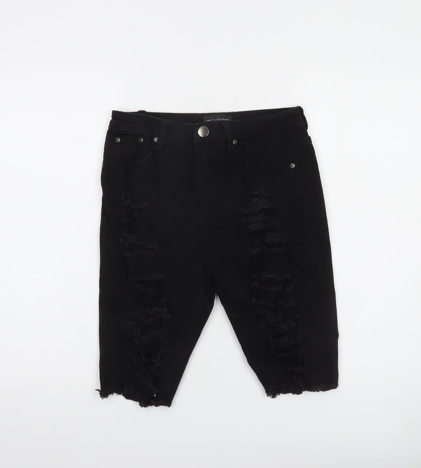 PrettyLittleThing Women Black Size 10 Distressed Denim Bermuda Shorts