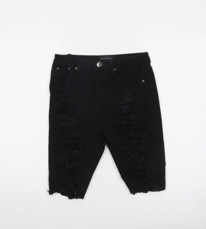 PrettyLittleThing Women Black Size 10 Distressed Denim Bermuda Shorts