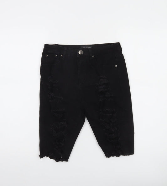 PrettyLittleThing Women Black Size 10 Distressed Denim Bermuda Shorts