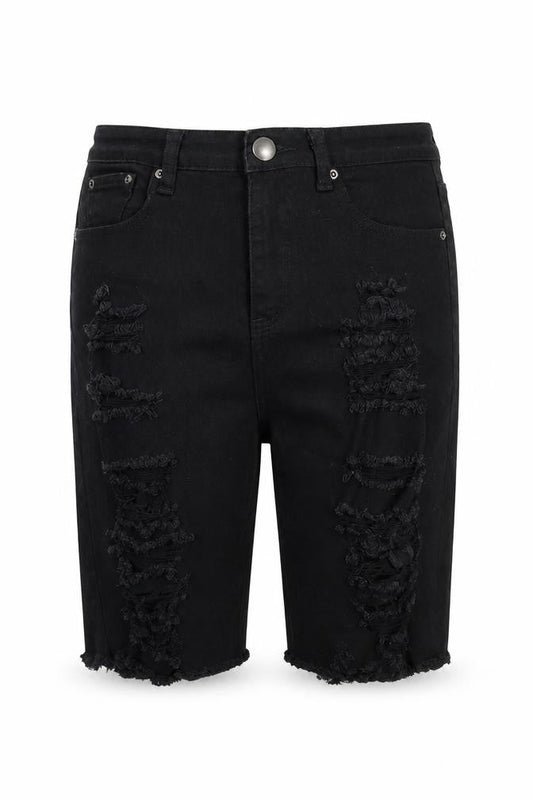 PrettyLittleThing Women Black Size 10 Distressed Denim Bermuda Shorts