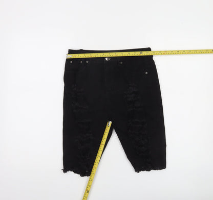 PrettyLittleThing Women Black Size 10 Distressed Denim Bermuda Shorts