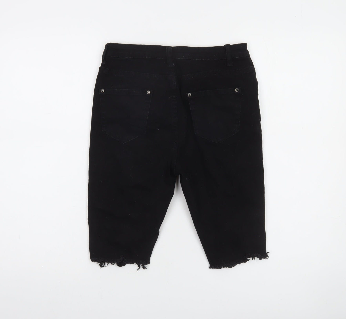 PrettyLittleThing Women Black Size 10 Distressed Denim Bermuda Shorts