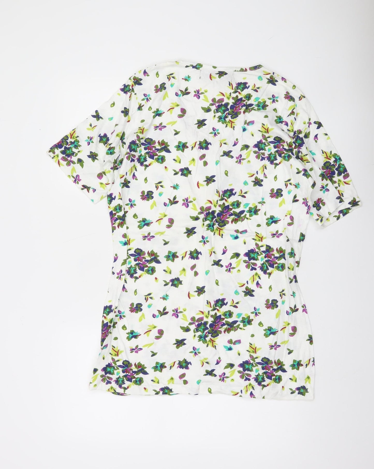 Paco Boutique Women’s White Floral Blouse Top XL Cotton Tunic V-Neck