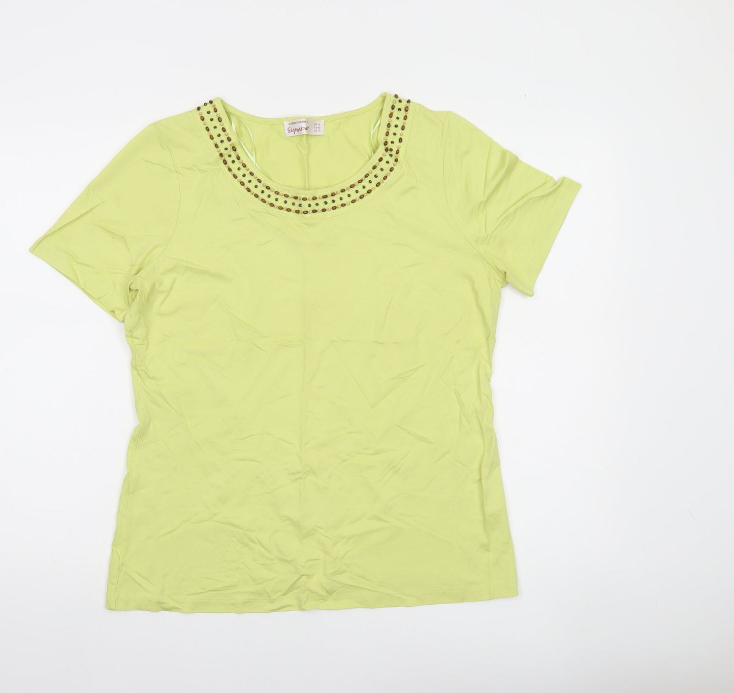 Dunnes Stores Womens Green Beaded Scoop Neck T-Shirt UK 14