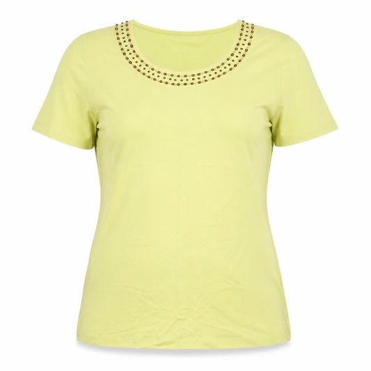 Dunnes Stores Womens Green Beaded Scoop Neck T-Shirt UK 14