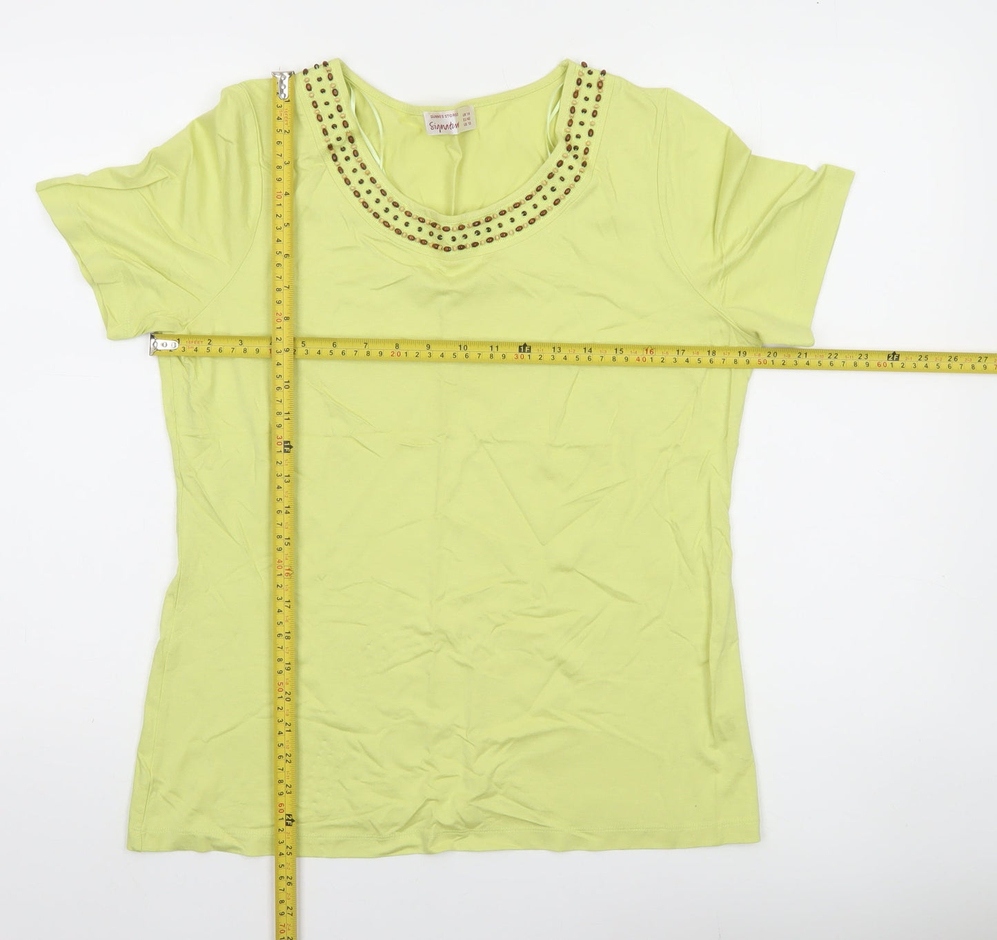 Dunnes Stores Womens Green Beaded Scoop Neck T-Shirt UK 14