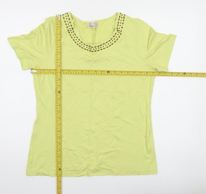 Dunnes Stores Womens Green Beaded Scoop Neck T-Shirt UK 14