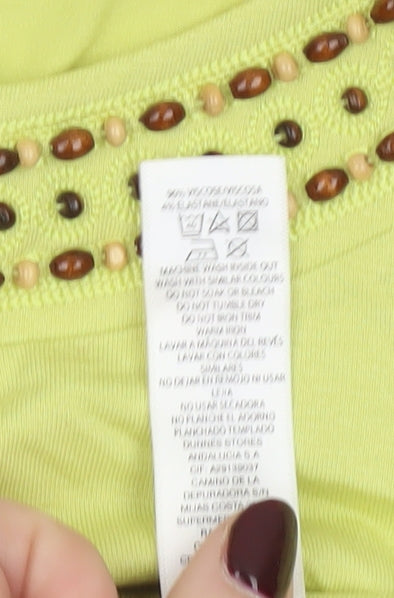 Dunnes Stores Womens Green Beaded Scoop Neck T-Shirt UK 14