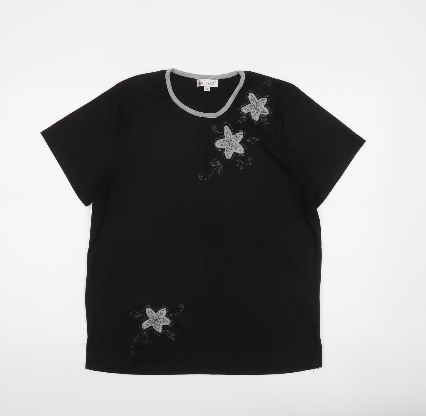 Fay Louise Women’s Black Floral Embroidered T-Shirt Size M