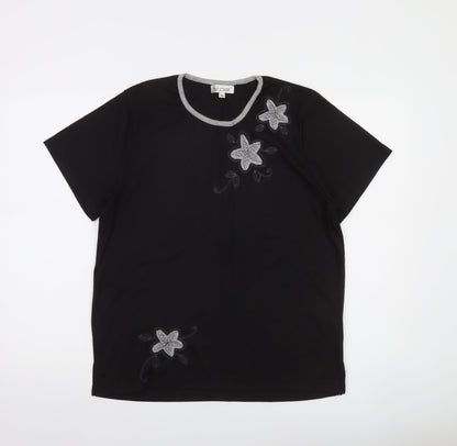 Fay Louise Women’s Black Floral Embroidered T-Shirt Size M
